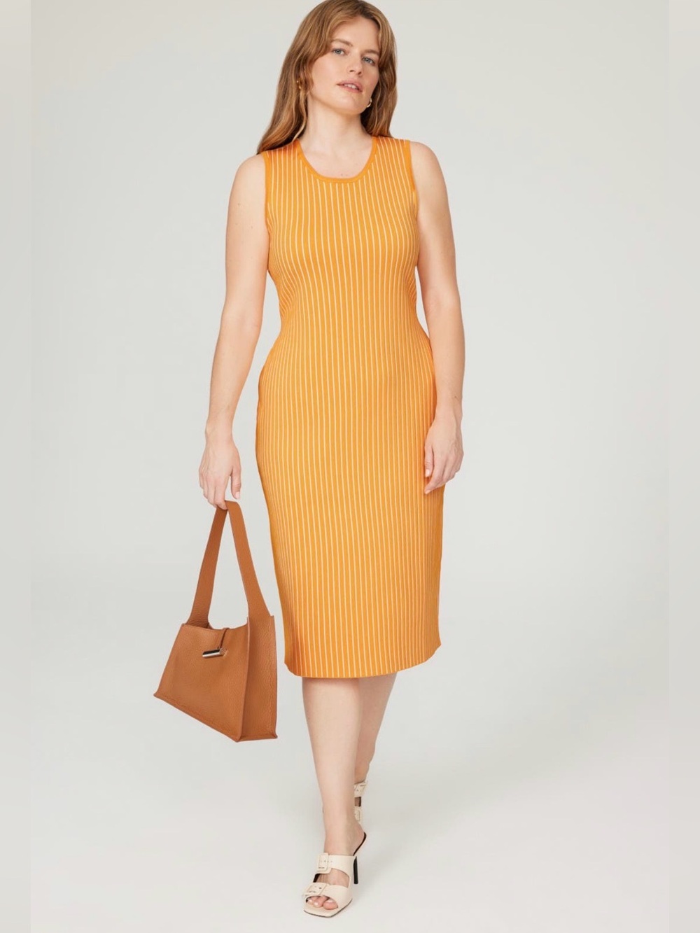 Jason Wu Sleeveless Ribbed Midi Dress in Orange